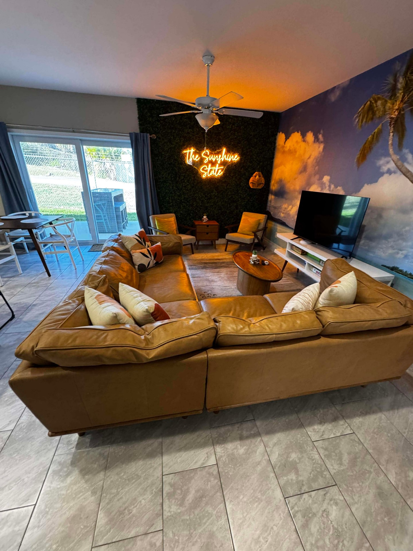 Sunshine State themed Daytona vacation rental living room cleaned and styled by MOR Clean